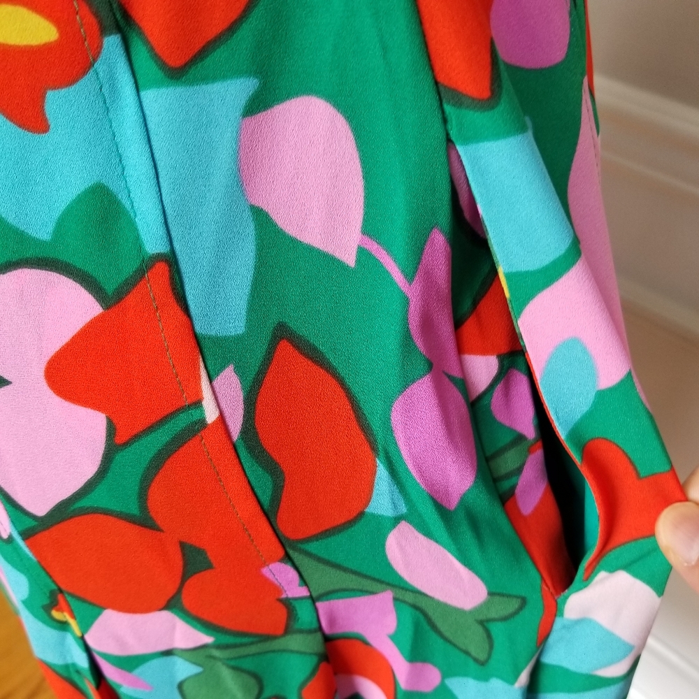 J. Crew Green Multi Floral Print Sleeveless Midi Dress - Picture 4 of 7